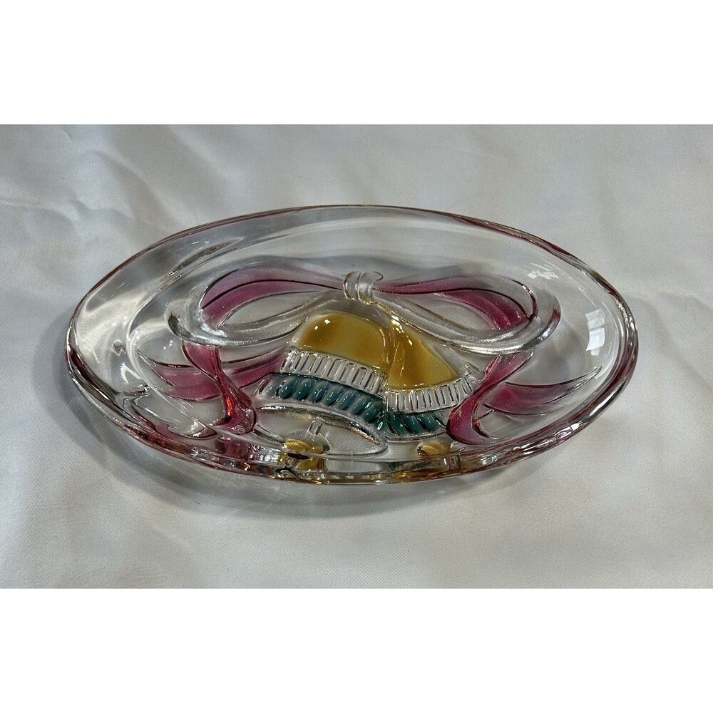 Vintage Oval Candy / Nut Christmas Holiday Bell Dish Crystal